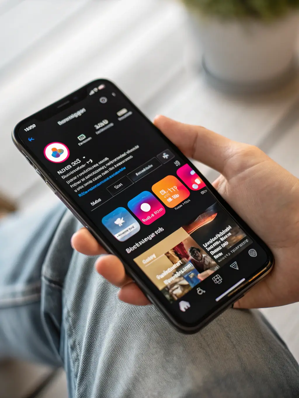 A smartphone displaying a vibrant and engaging advertisement on a social media platform, showcasing online advertising campaigns managed by BM NEXUS.