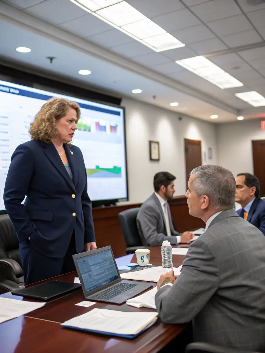 A consultant leading a business strategy meeting, with team members actively participating and discussing growth opportunities.