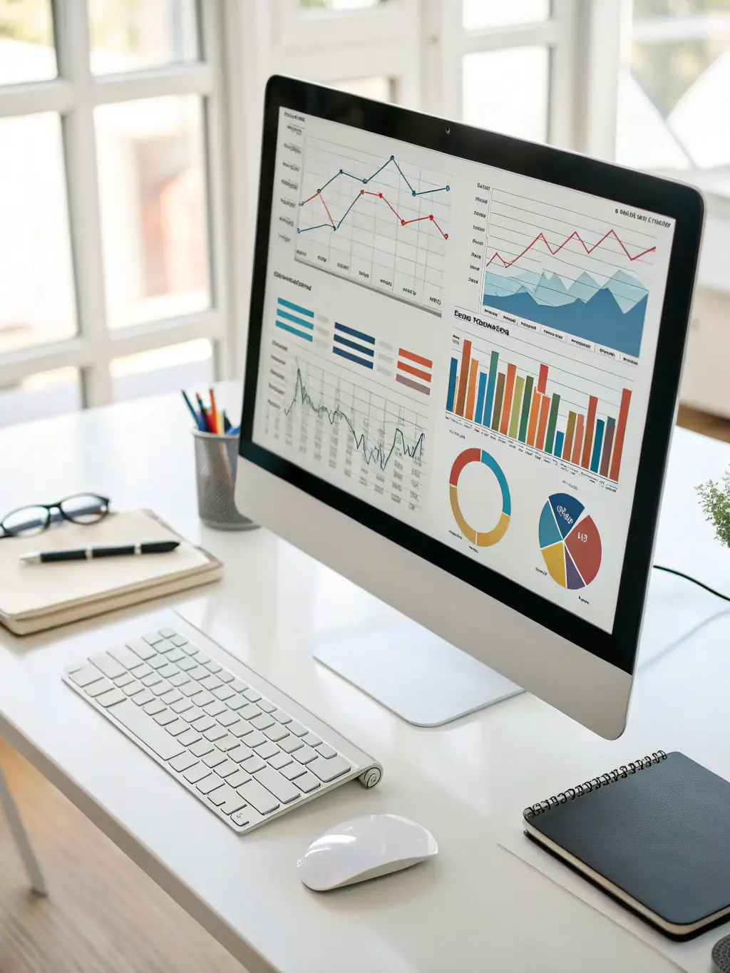 A professional-looking desktop computer displaying charts and analytics, representing digital marketing services offered by BM NEXUS.